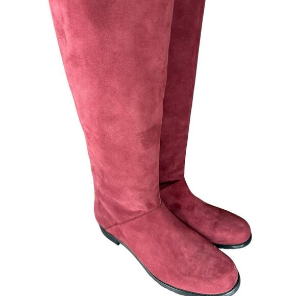 Stuart Weitzman Burgundy Suede Over The Knee Boots Gold Trim Size 7.5